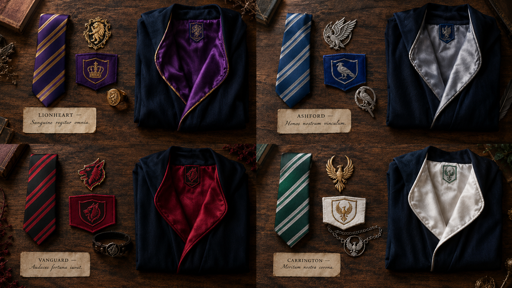 Windsor Academy uniforms of the four Houses